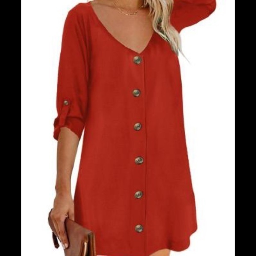 Red half sleeve shirt dress
